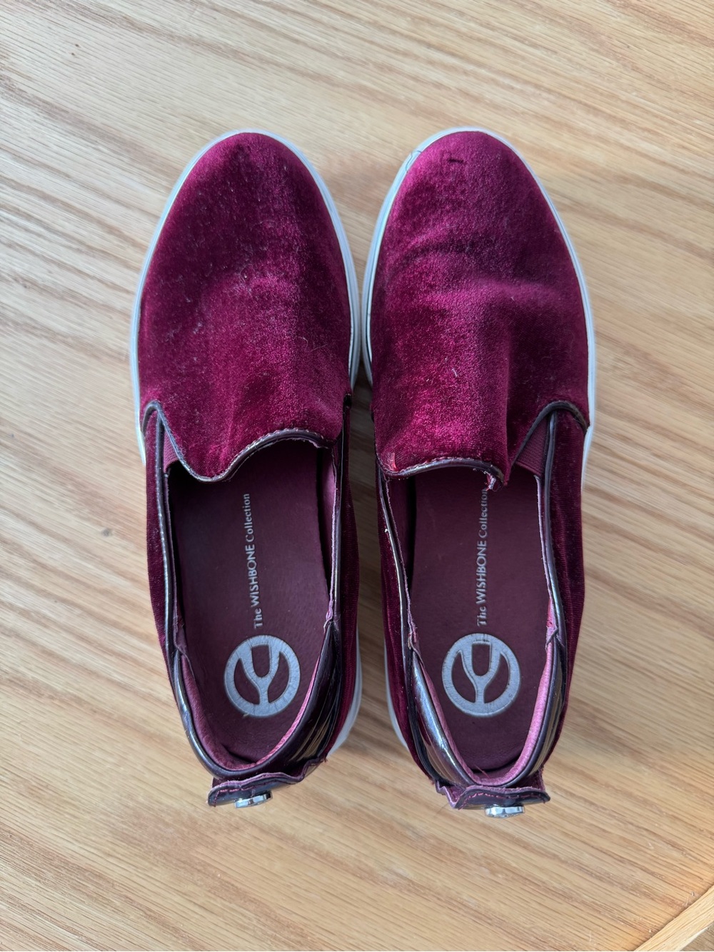 Women's Velvet Slip-On Sneakers in Burgundy